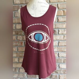 Burgundy Sleeveless Top with Eye Design